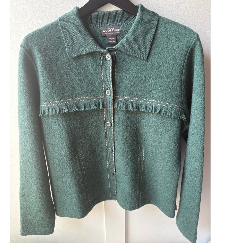 Ladies Woolrich Wool Lambswool cardigan green western - Large